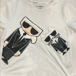 Karl Lagerfeld White Tee with Cartoon Graphic